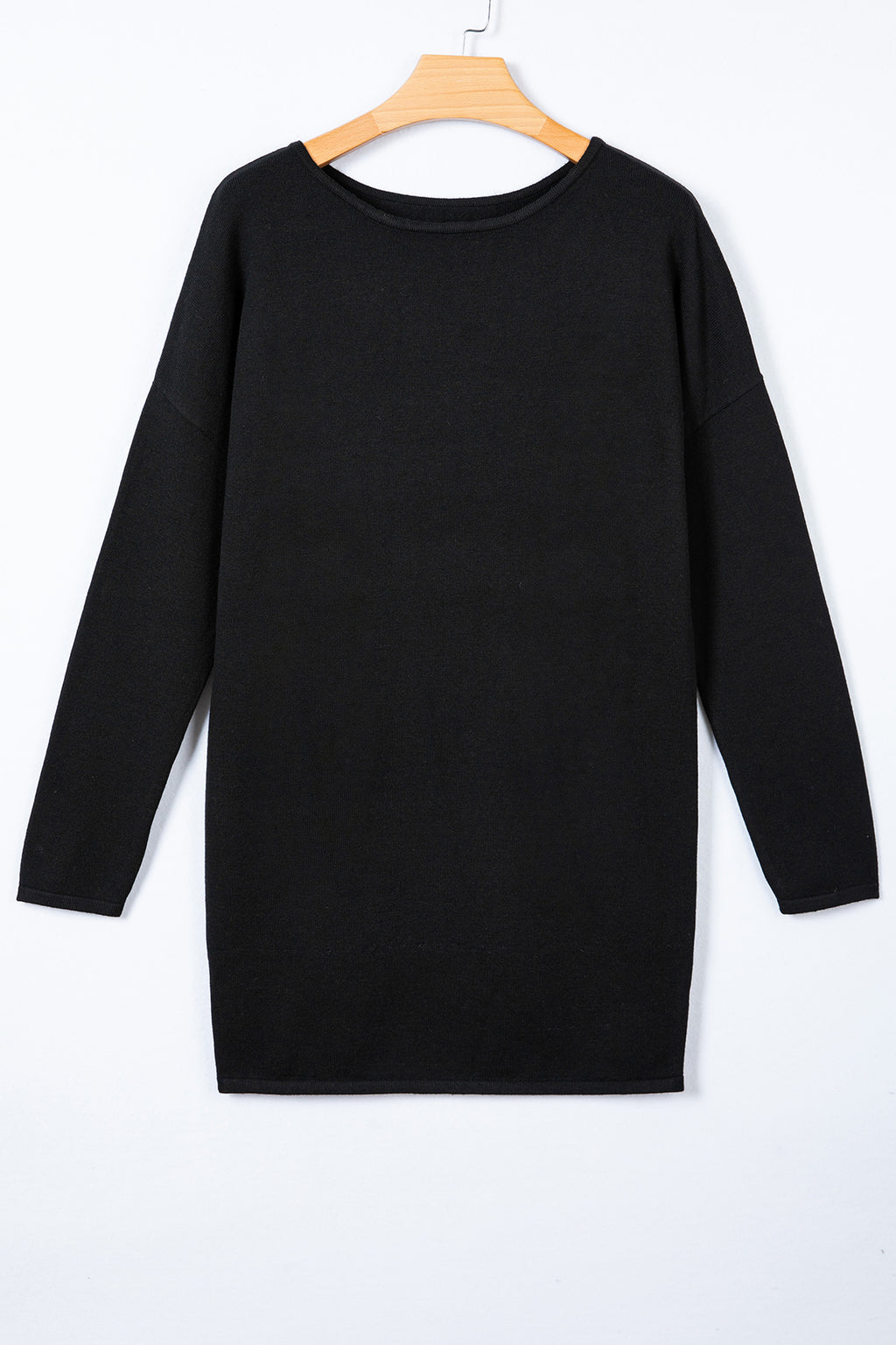 Black Asymmetric Neck Batwing Sleeve Shift Mini Sweater Dress