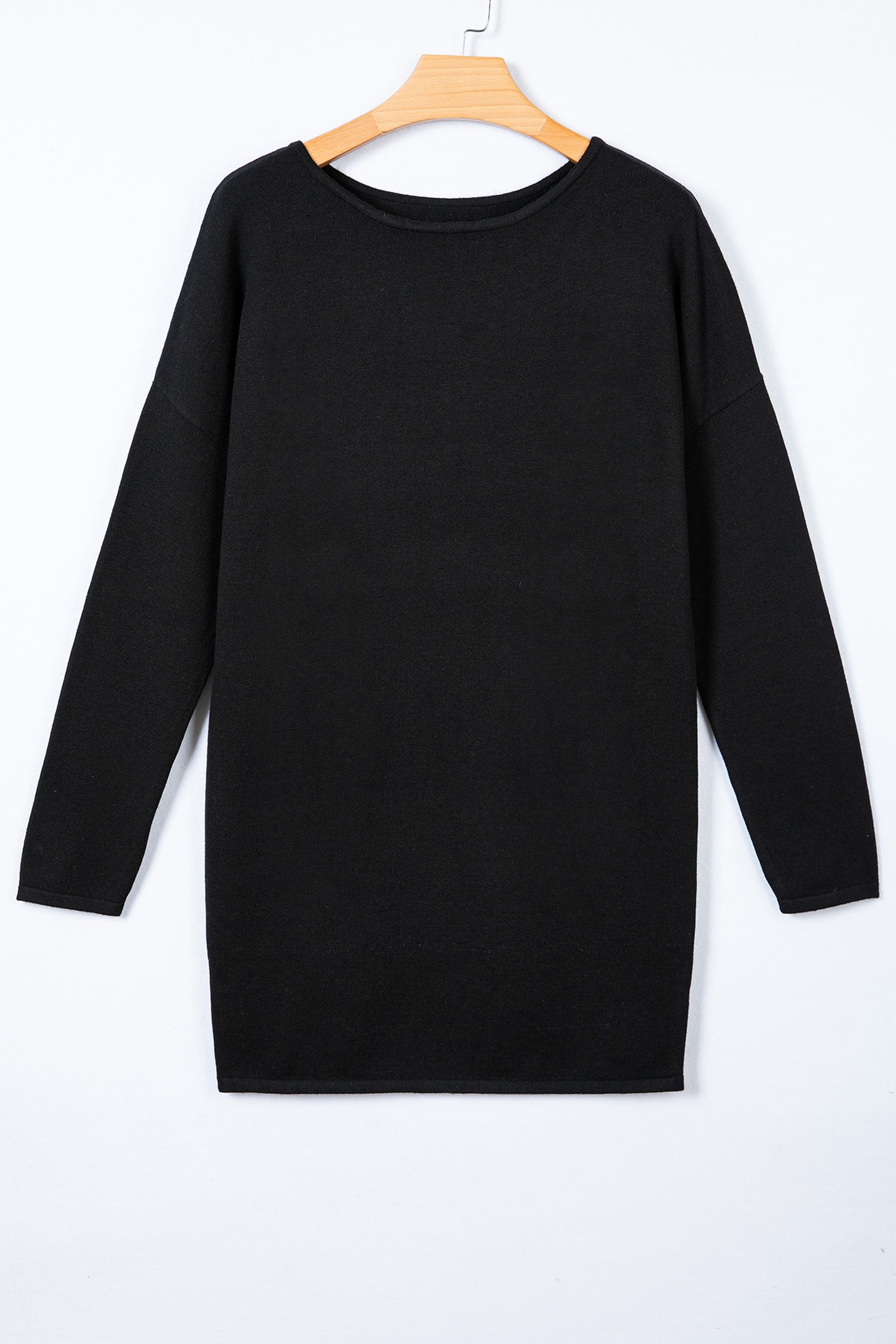 Black Asymmetric Neck Batwing Sleeve Shift Mini Sweater Dress