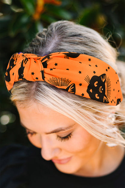 Citrus Halloween Plaid/Cat Print Knotted Headband