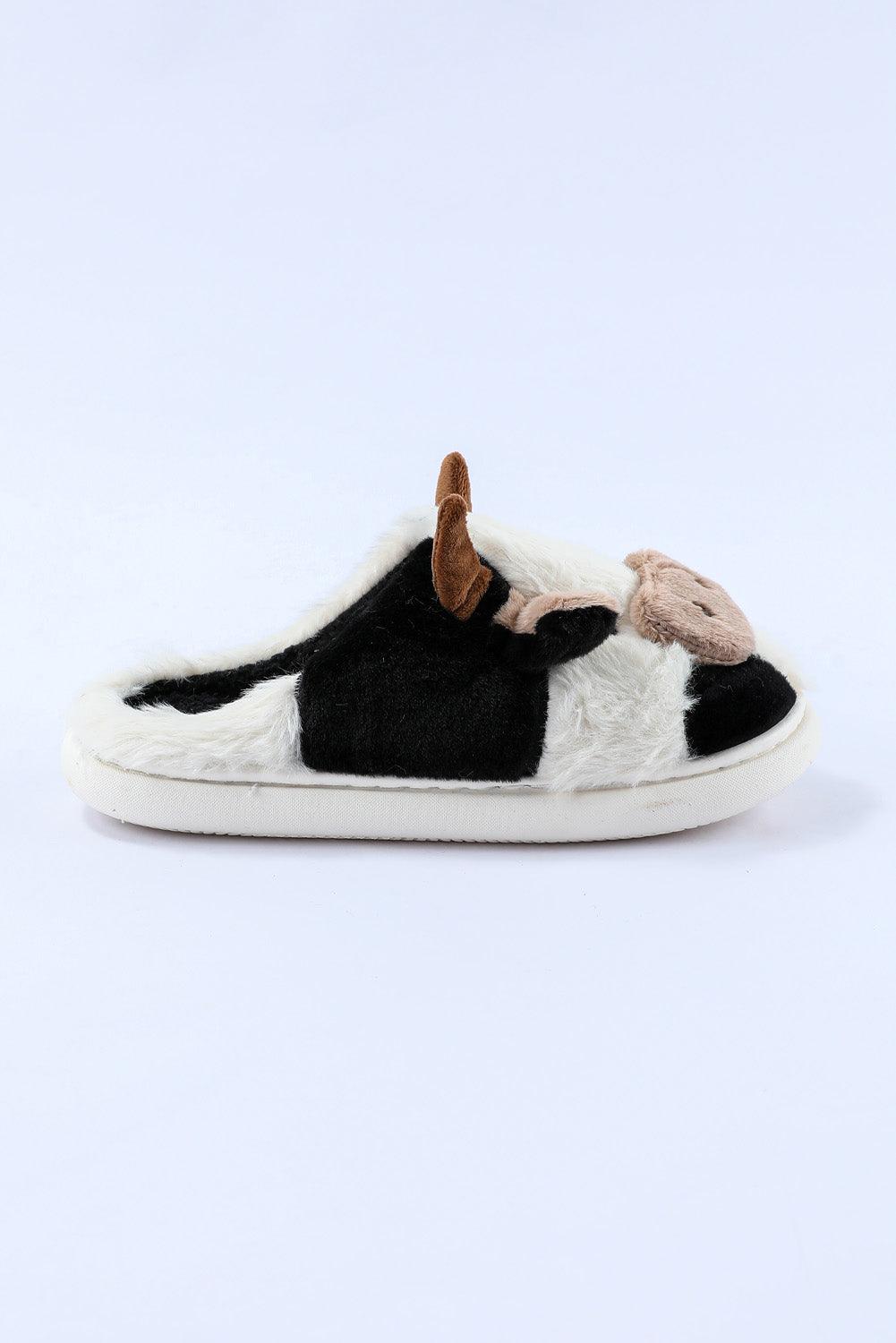 White Cartoon Animal Cow Plush Slippers - L & M Kee, LLC