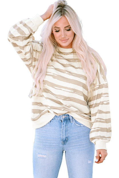 Dark Pink Oversized Striped Bishop Sleeve Pullover Sweatshirt - L & M Kee, LLC