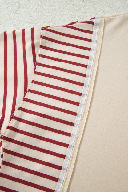 Red Stripe Sleeve Patchwork Casual Knit Top