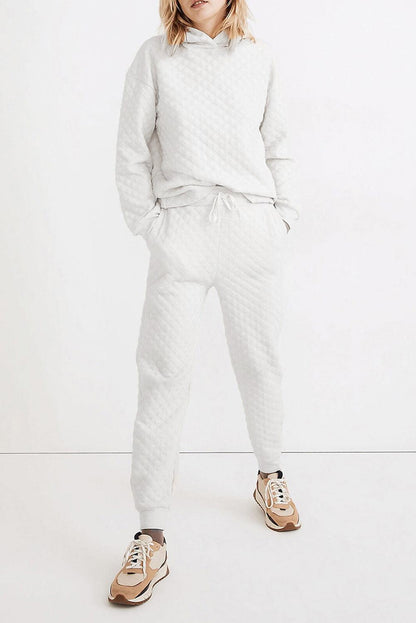 White Quilted Hoodie and Sweatpants Two Piece Set - L & M Kee, LLC