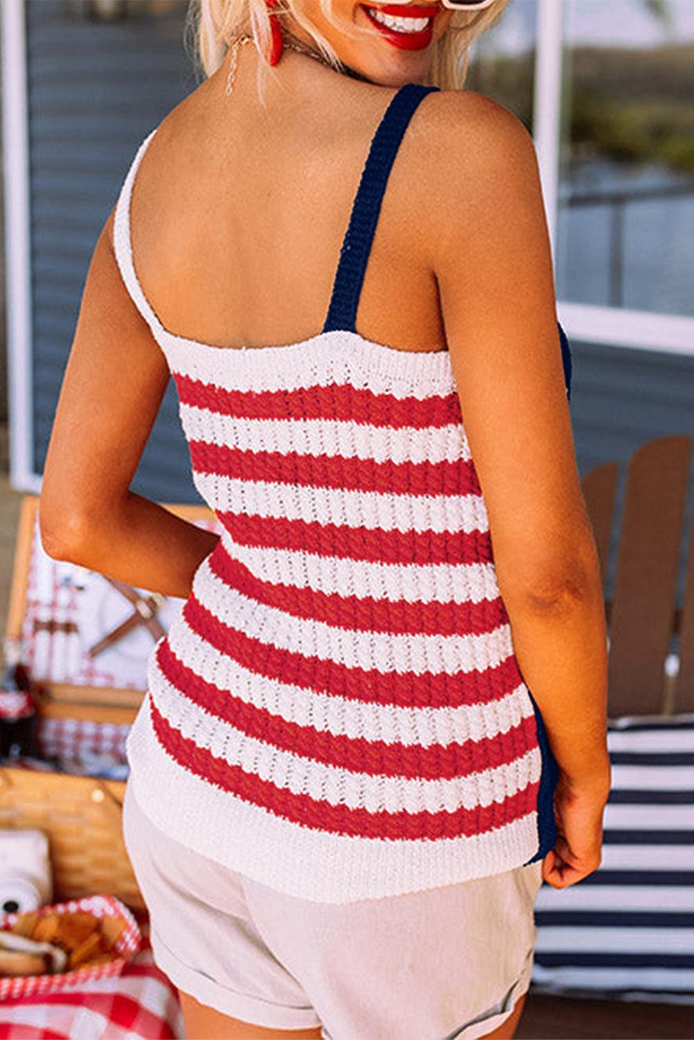 Red Stars and Stripes Flag Pattern Knitted Tank - L & M Kee, LLC
