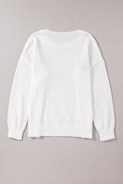 White XOXO Glitter Print Round Neck Casual Sweater - L & M Kee, LLC