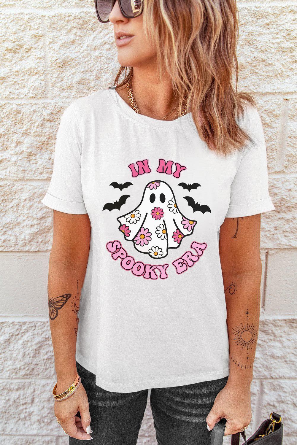 White IN MY SPOOKY ERA Halloween Ghost Graphic Tee - L & M Kee, LLC