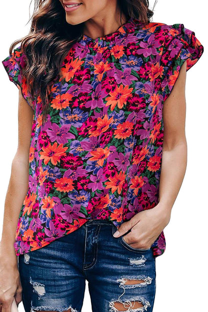 Multicolour Floral Print Tiered Ruffled Sleeve Blouse - L & M Kee, LLC