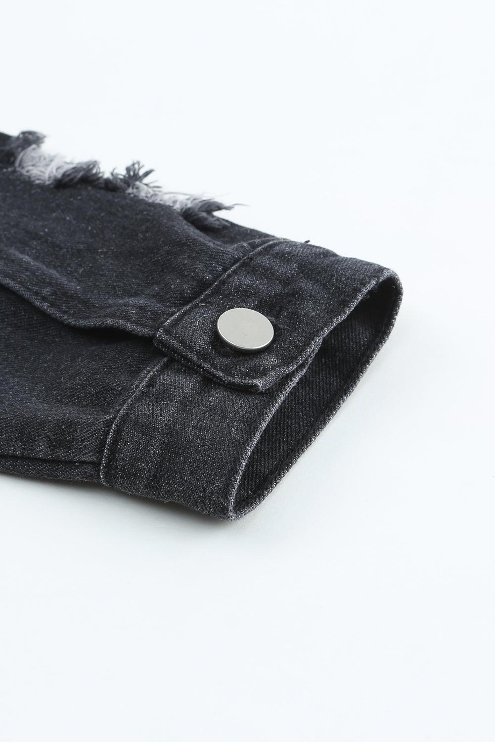 Blank Apparel - Blue Lapel Distressed Raw Hem Buttons Denim Jacket