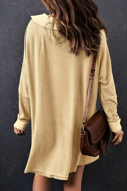 Brown Waffle Knit Buttoned Long Sleeve Top - L & M Kee, LLC