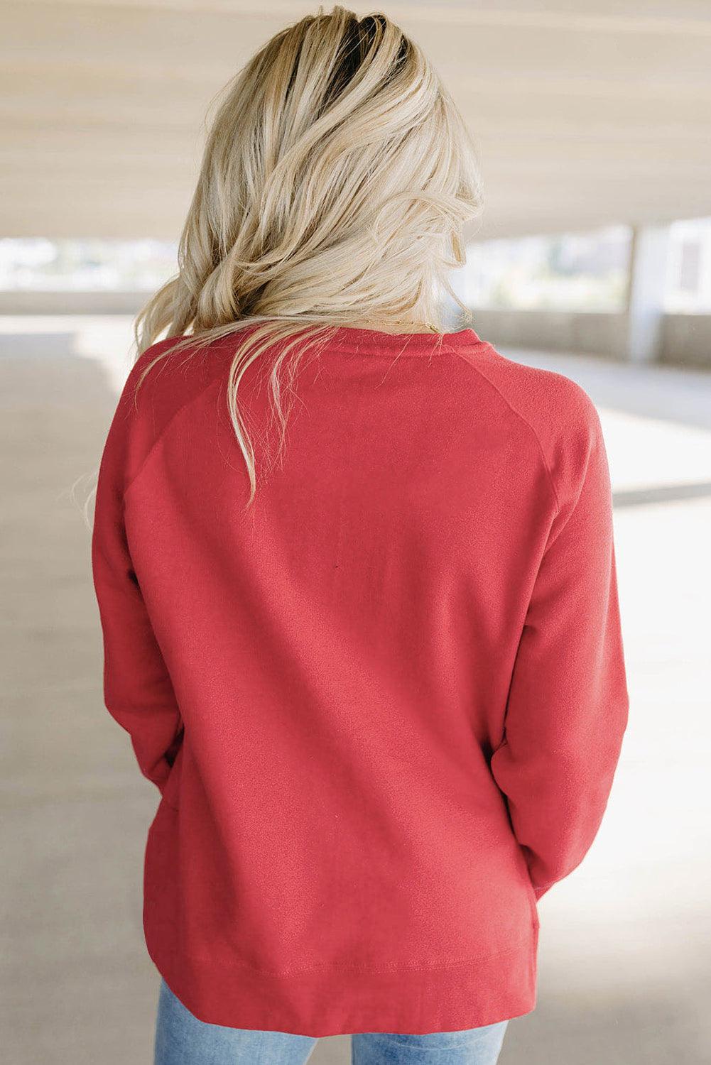 Fiery Red Chenille MERRY Christmas Raglan Sleeve Sweatshirt - L & M Kee, LLC