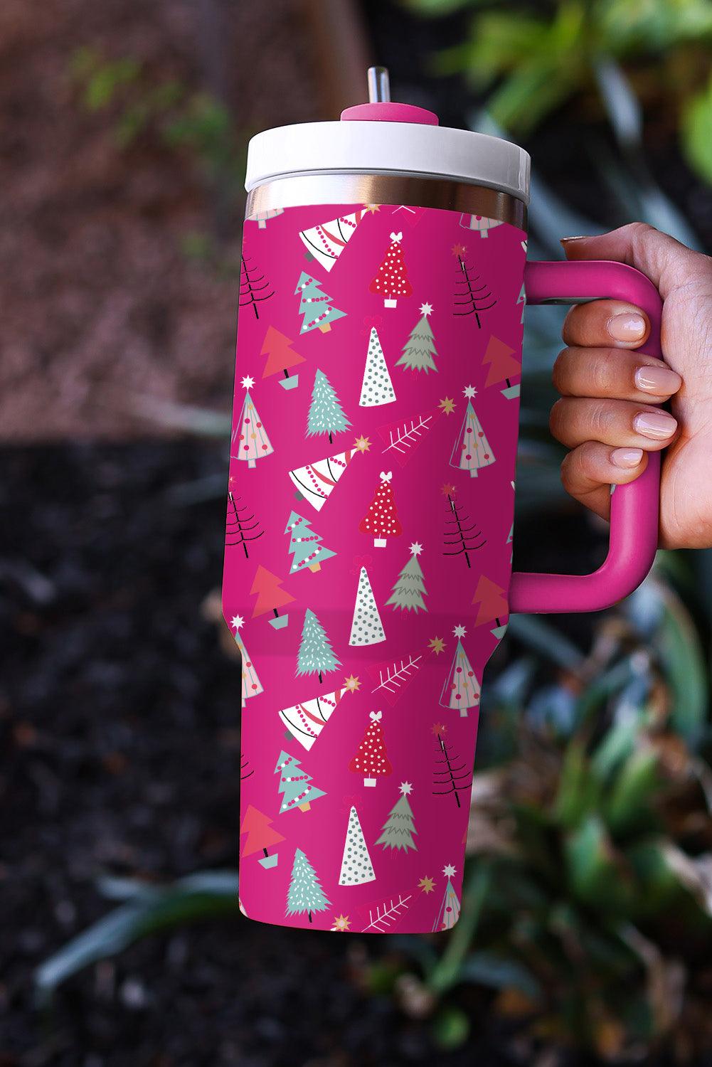 Rose Red Cartoon Christmas Tree Printed Thermos Cup - L & M Kee, LLC