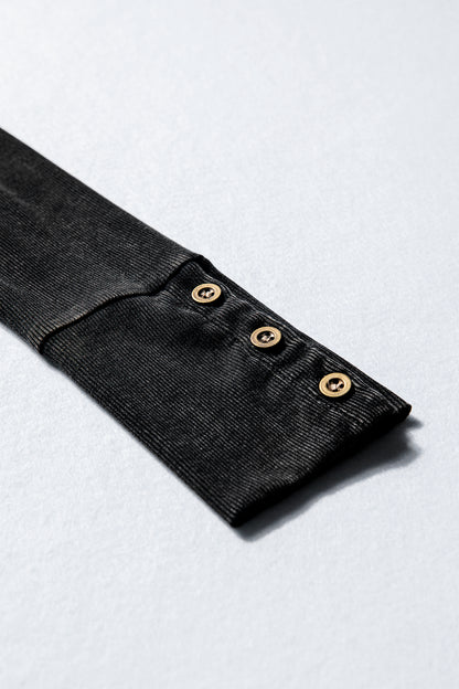 Black Exposed Seam Ribbed Long Sleeve Top