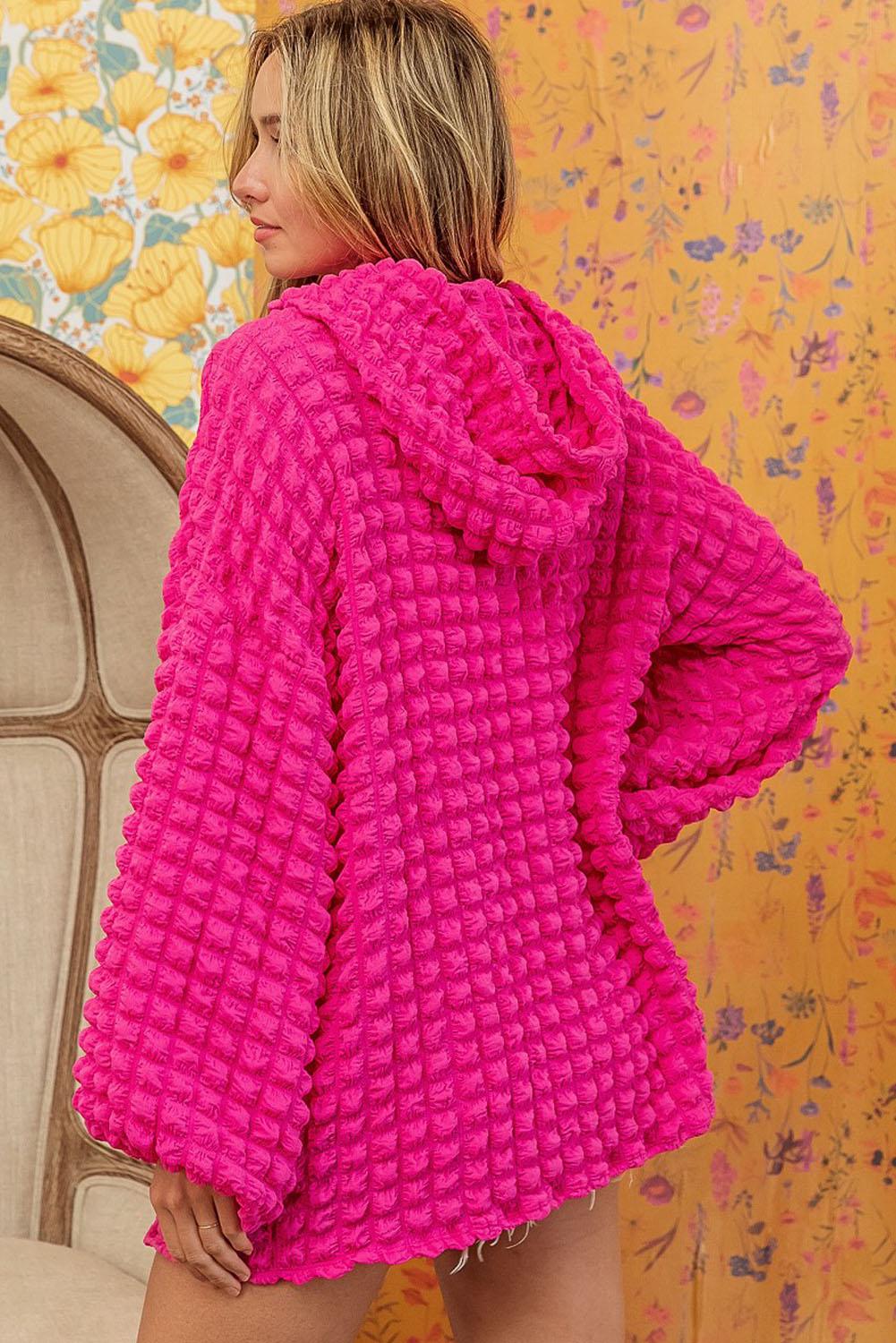 Rose Bubble Textured Waffle Hoodie - L & M Kee, LLC