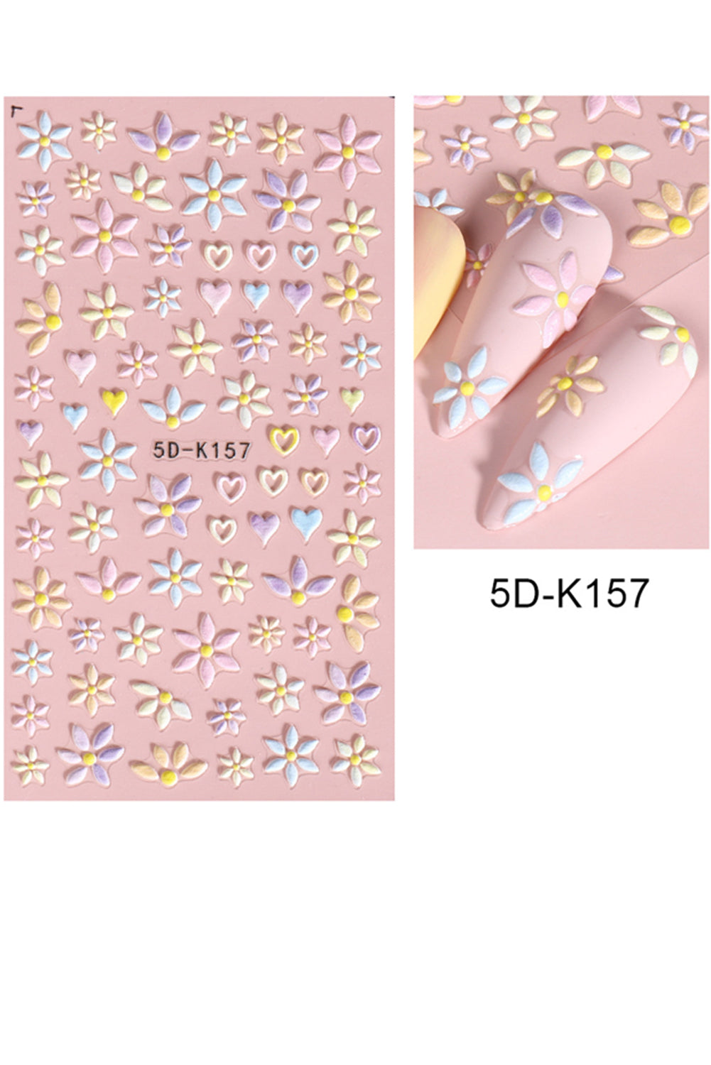 Light Pink Embossed Flower Heart Shape Self-Adhesive Nail Stickers