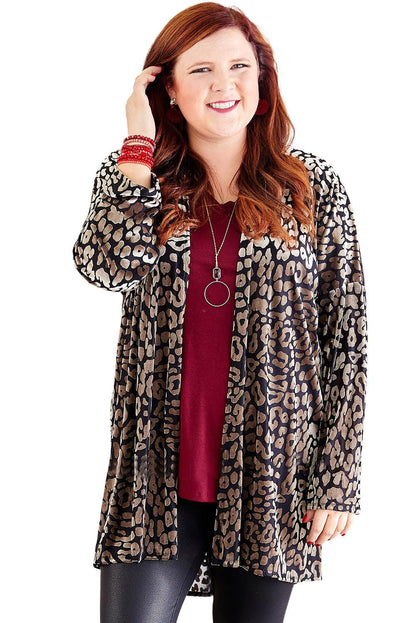 Print Open Front Plus Size Cardigan - L & M Kee, LLC