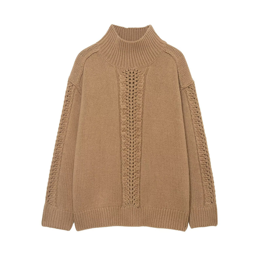 High necked long sleeved knitted sweater