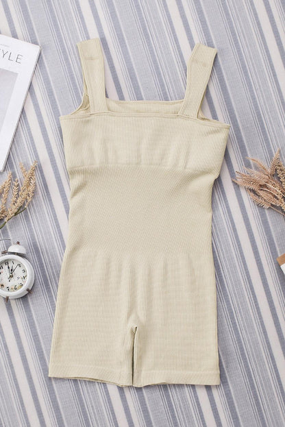 Gray Ribbed Square Neck Padded Sports Romper - L & M Kee, LLC