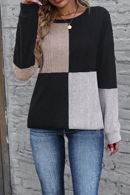 Black Colorblock Textured Knit Top - L & M Kee, LLC