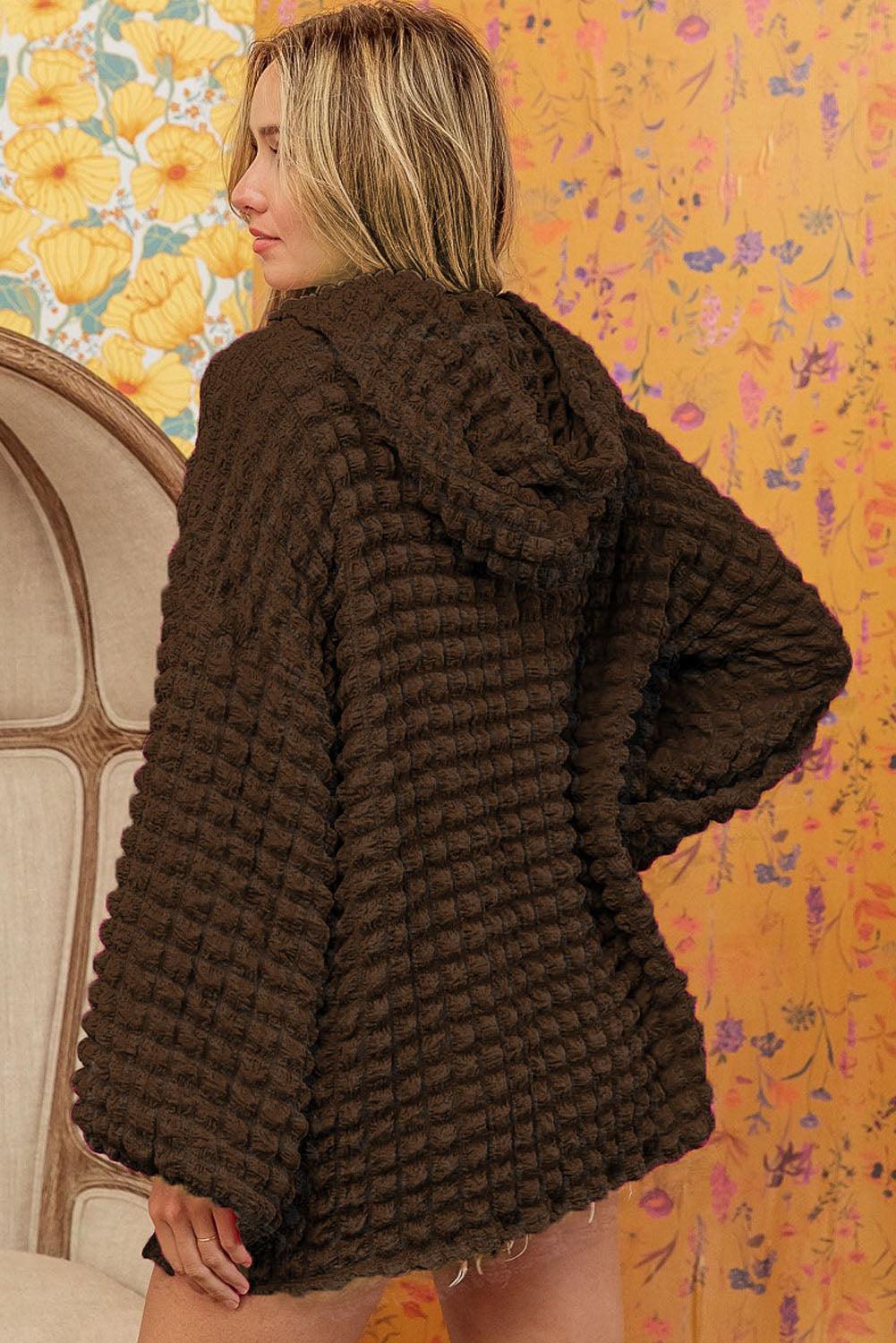 Dark Brown Bubble Textured Waffle Hoodie - L & M Kee, LLC