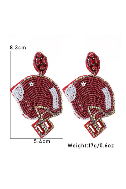 Fiery Red Game Day Rice Beaded Football Helmet Dangle Earrings