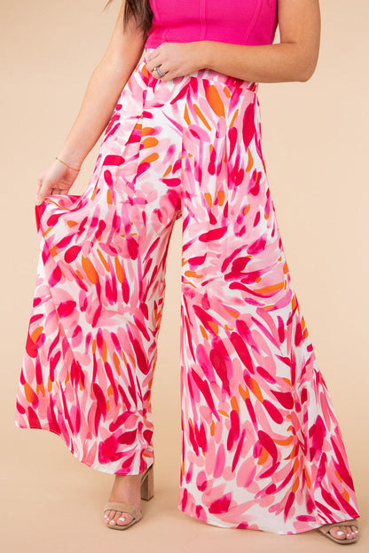 Boho Abstract Floral Print Wide Leg Pants - L & M Kee, LLC