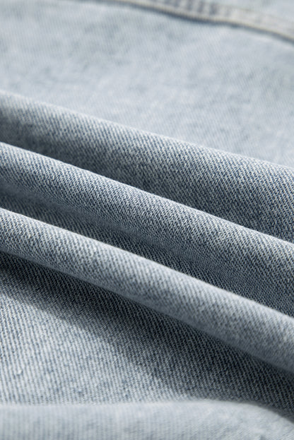 Beau Blue Street Style Zip Up Washed Denim Jacket