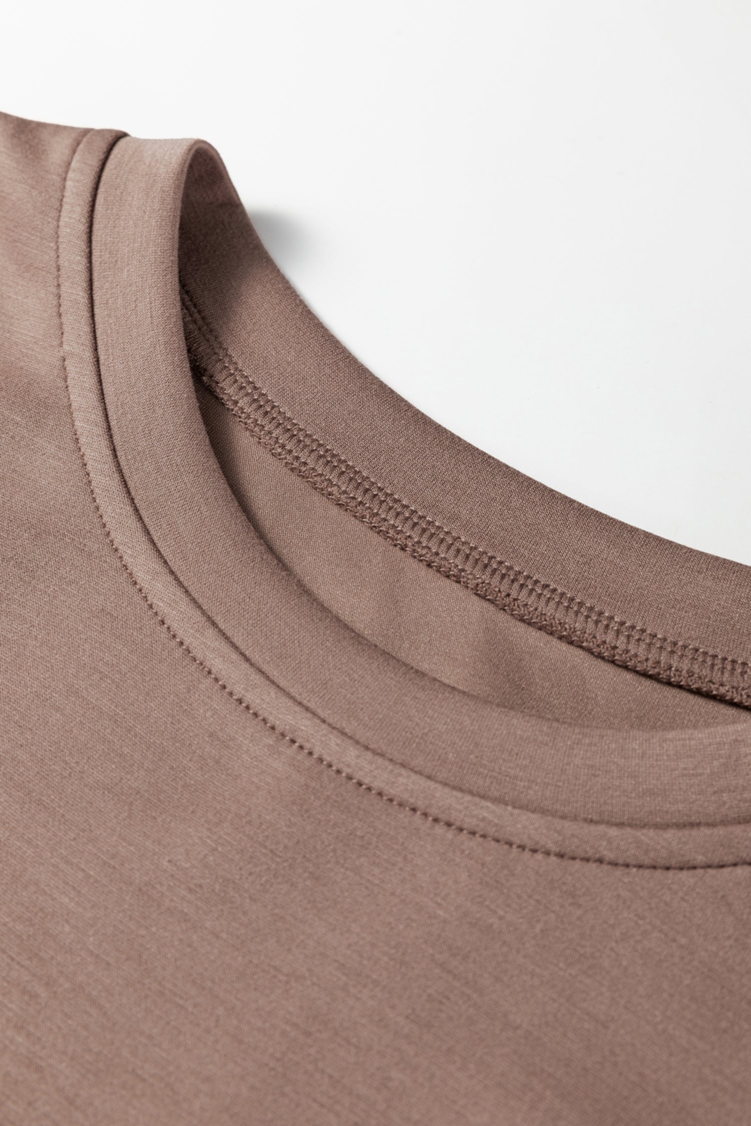 Coffee Solid Color Drop Shoulder Pullover Drawstring Mini Skirt 2pcs Outfit