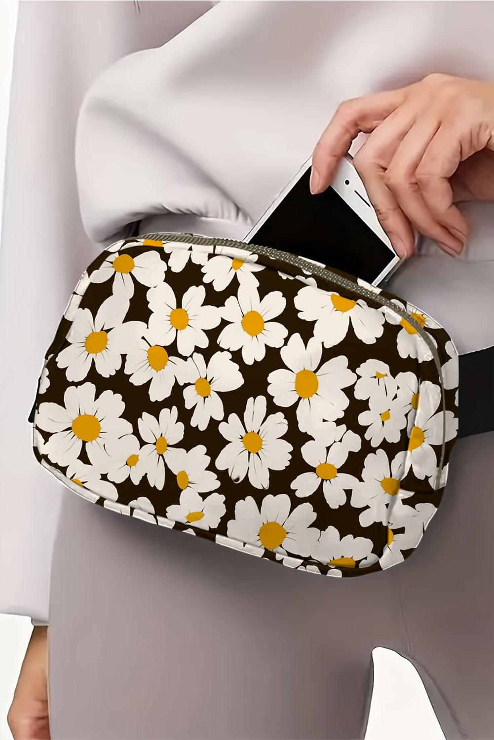 Black Daisy Printed Buckle Strap Crossbody Bag - L & M Kee, LLC