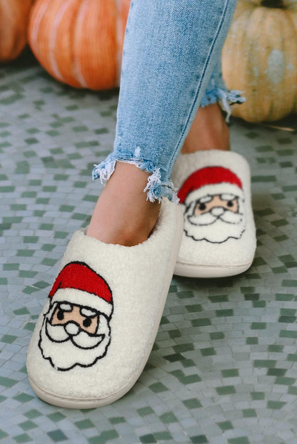 White Christmas Santa Clause Graphic Plush Slippers - L & M Kee, LLC