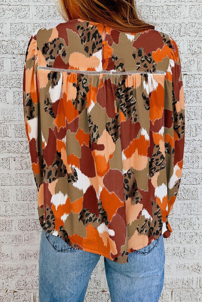 Multicolour Plus Size Abstract Print Puff Sleeve Blouse - L & M Kee, LLC