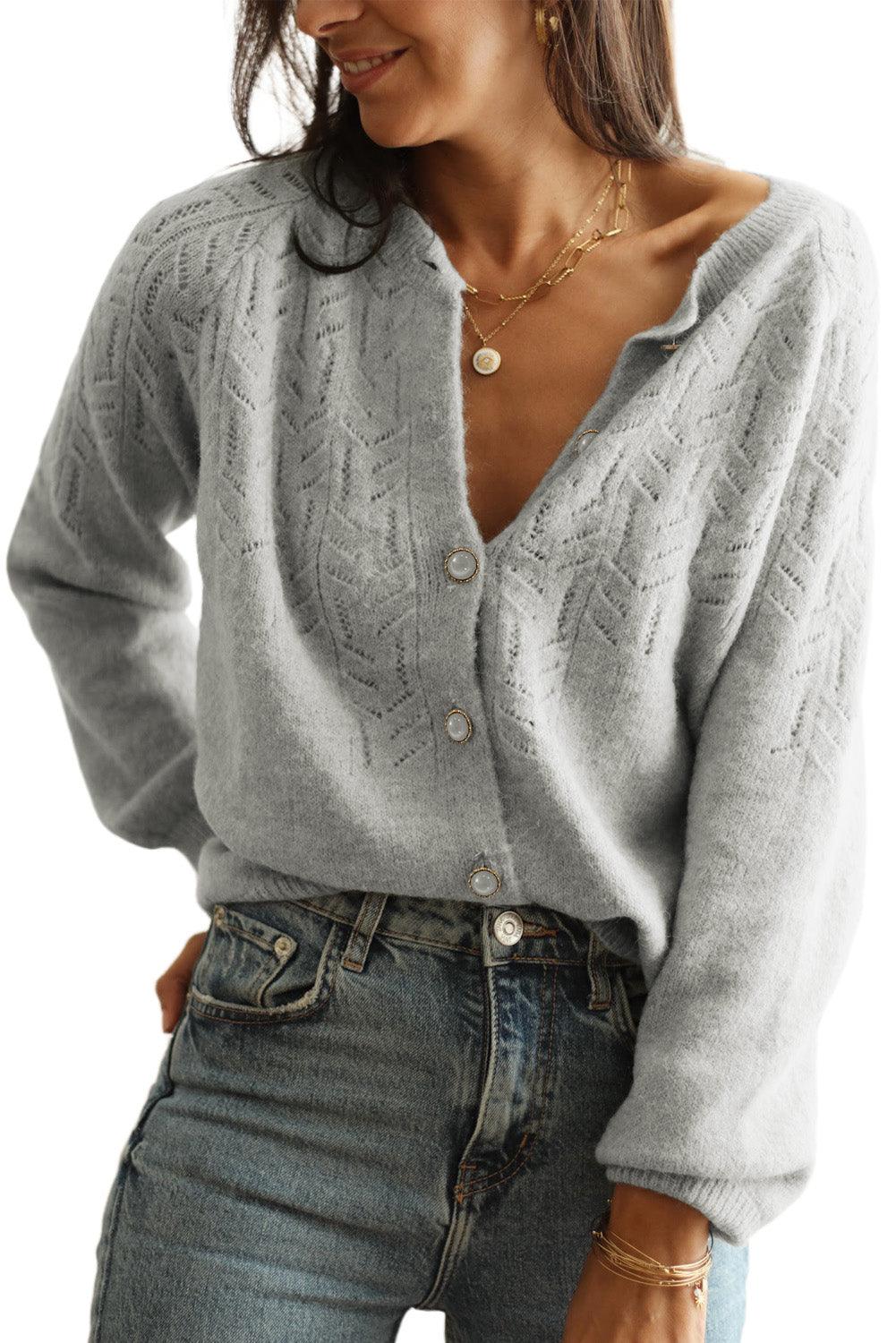 Hollow Out Buttoned Knit Cardigan - L & M Kee, LLC