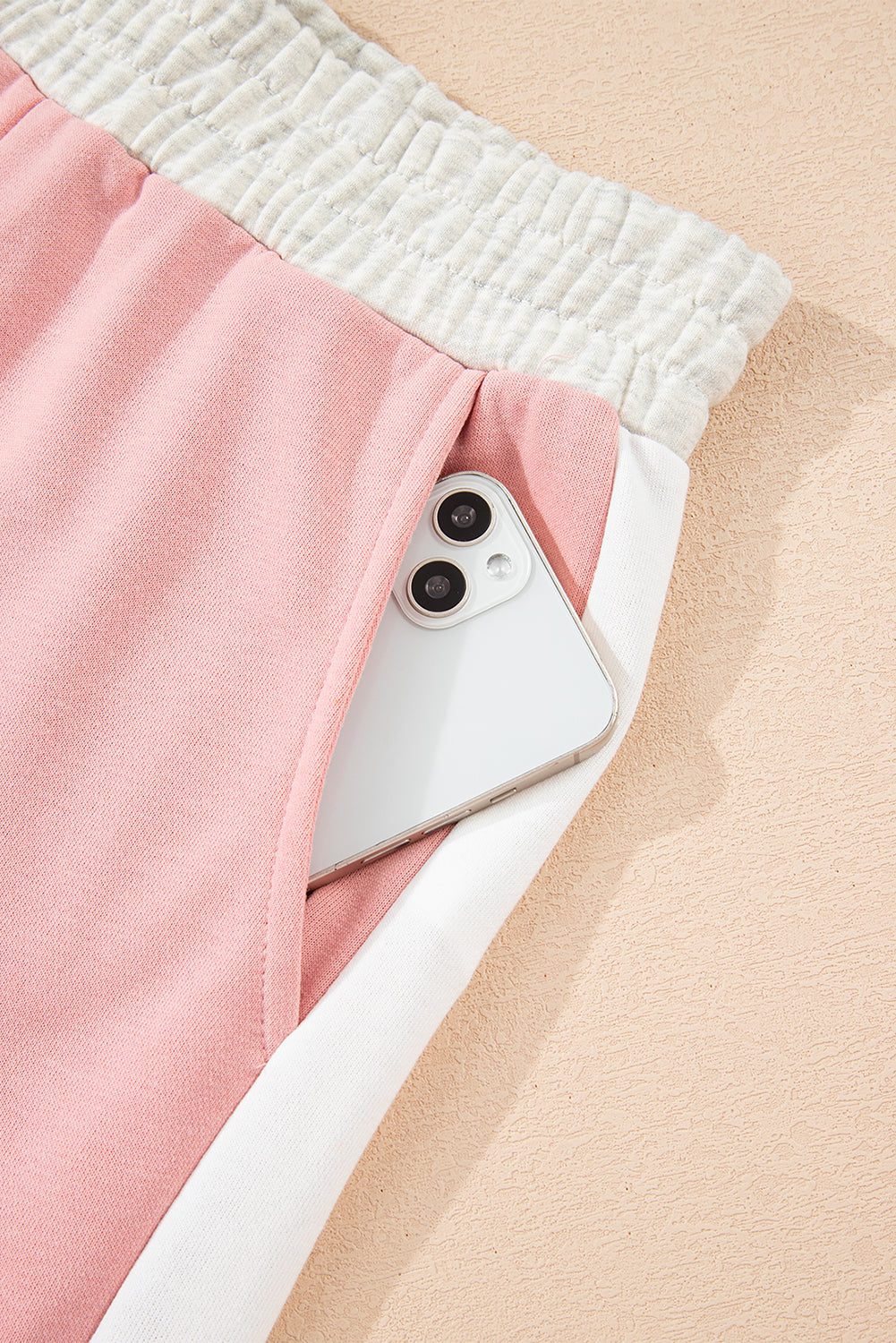 Rose Red 2pcs Color Block Pullover Loose Pant Set