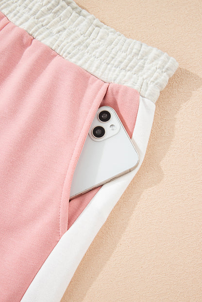 Rose Red 2pcs Color Block Pullover Loose Pant Set