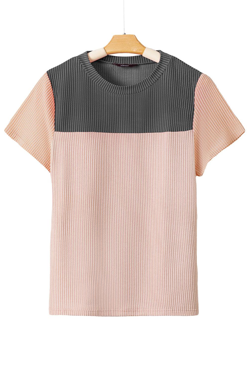 Black Rib Textured Colorblock T Shirt - L & M Kee, LLC