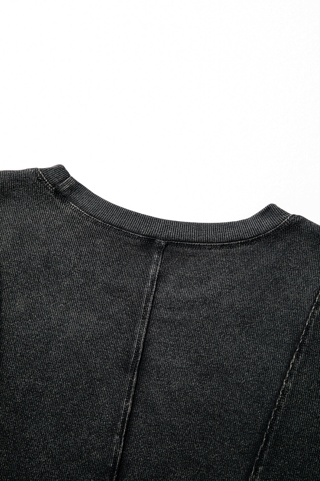 Black Exposed Seam Ribbed Long Sleeve Top