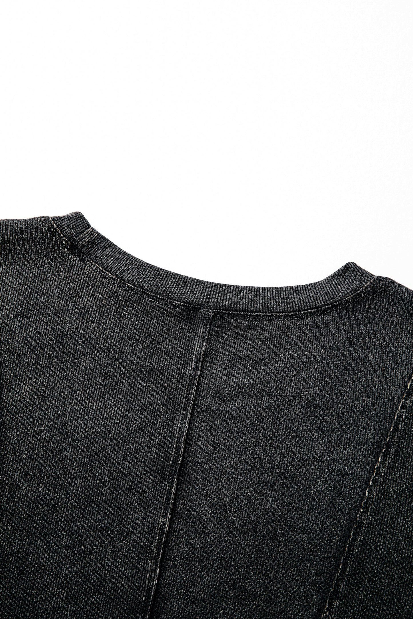 Black Exposed Seam Ribbed Long Sleeve Top