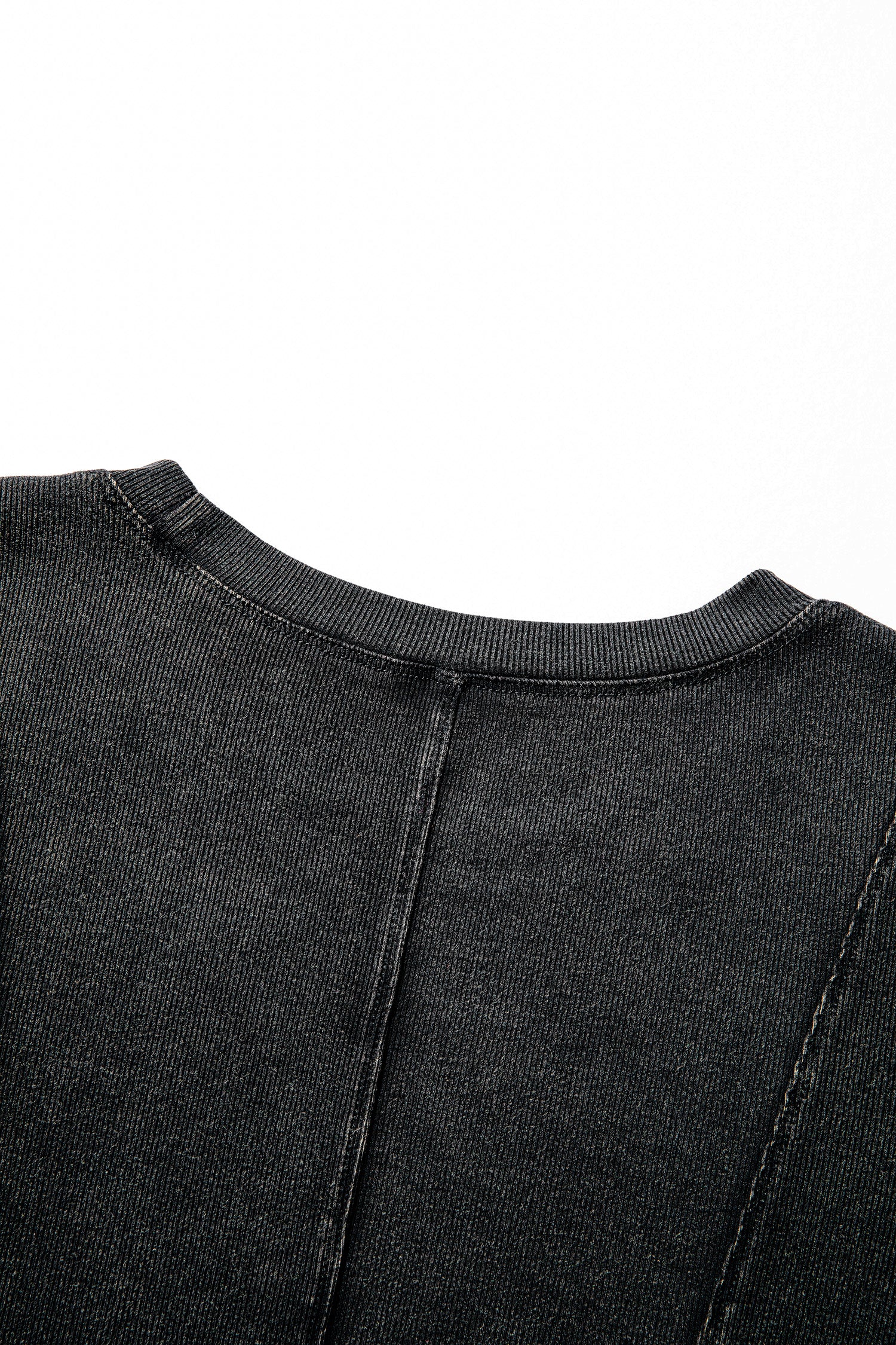Black Exposed Seam Ribbed Long Sleeve Top