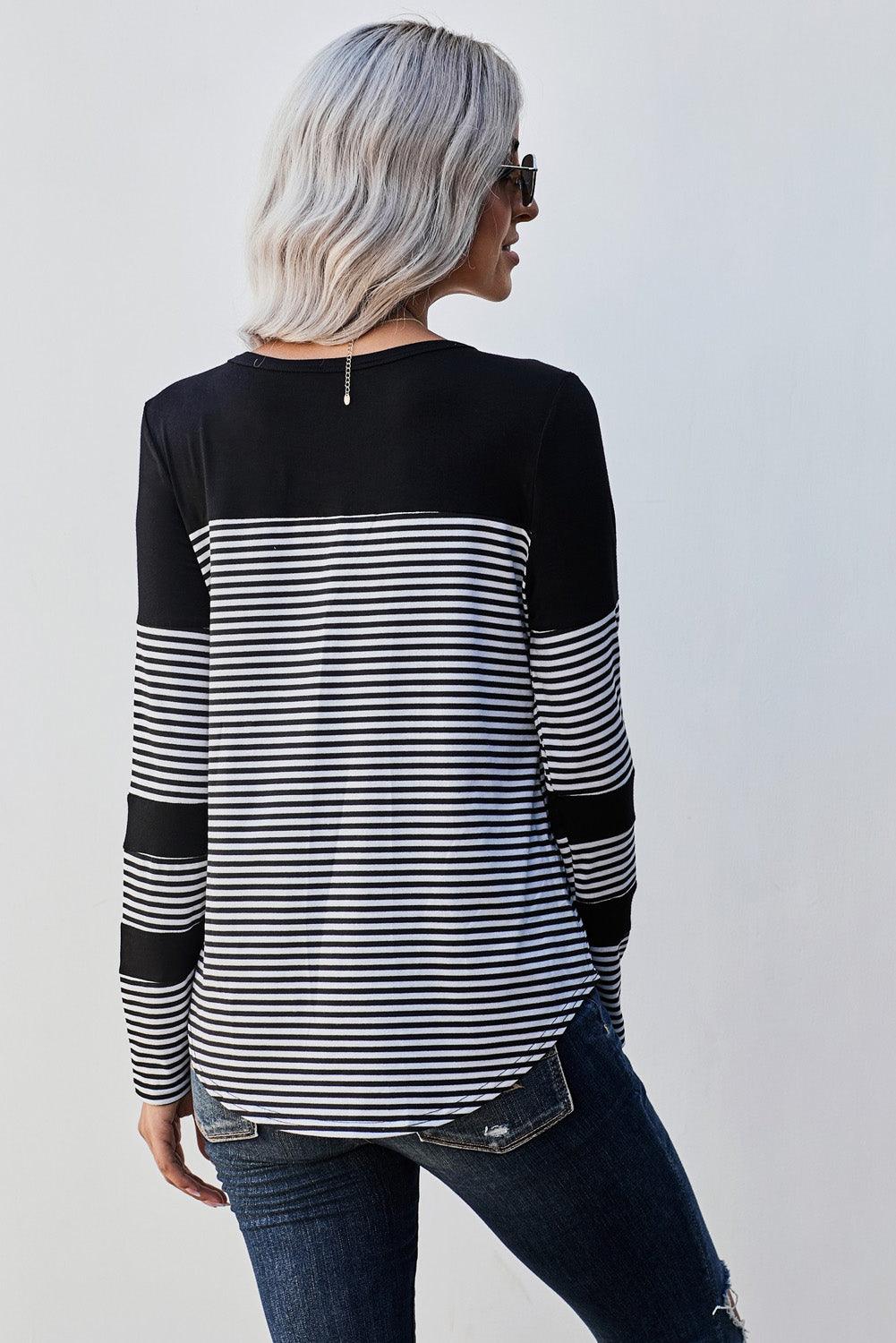 Black Pinstripe Patch Pocket Top - L & M Kee, LLC