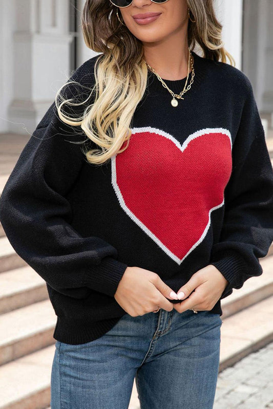 Black Heart Graphic Valentine Sweater - L & M Kee, LLC