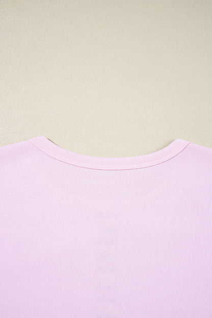 Pink Exposed Seam Color Block Striped Patchwork Loose Henley Sweatshirt