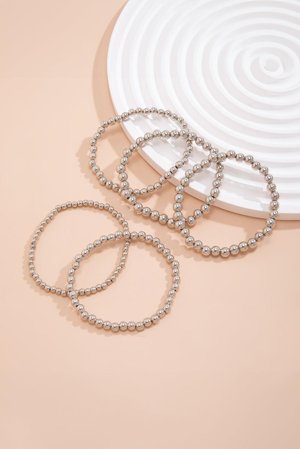 Silvery 5pcs/set Beaded Bracelet Set - L & M Kee, LLC