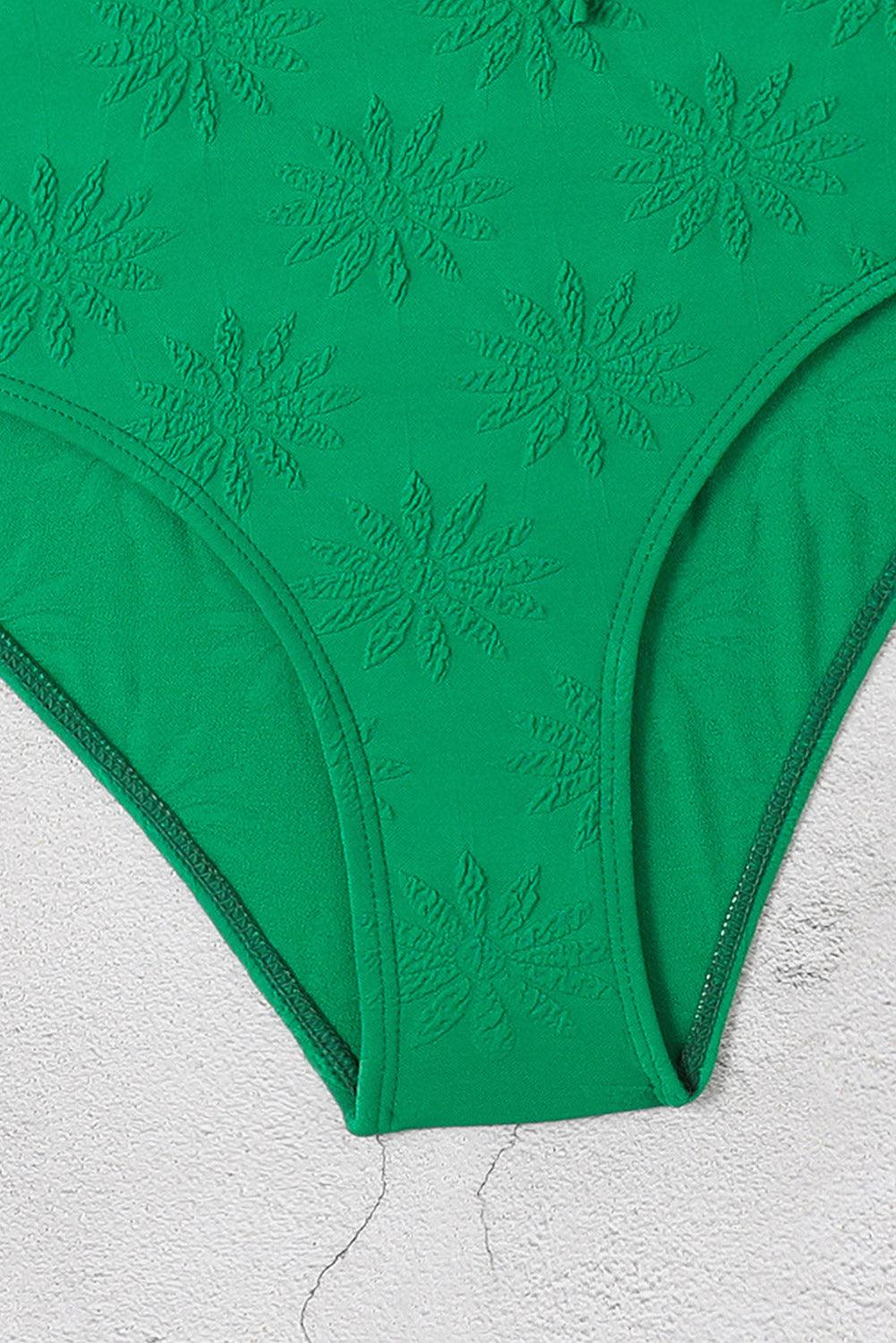 Bright Green Ruffle Plunge Neck One Piece Swimwear - L & M Kee, LLC