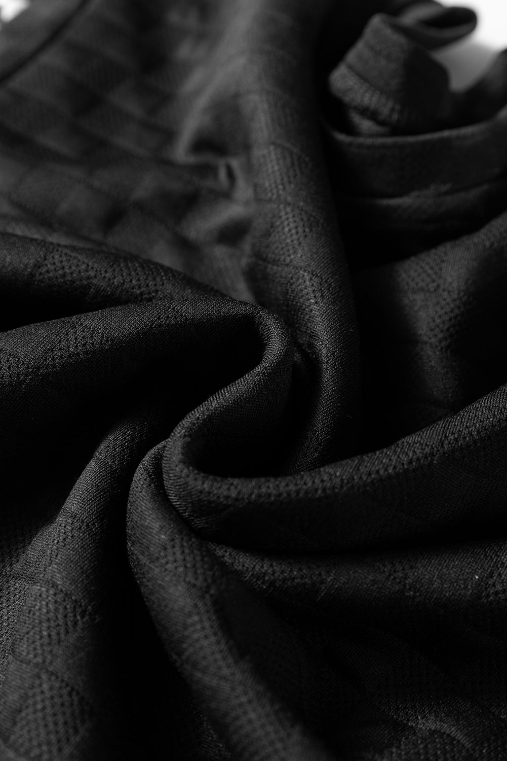 Black Plaid Textured Contrast Checkered Patchwork Long Sleeve Top