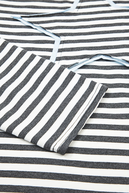 Gray Stripe Starry Patch Drop Shoulder Raw Edge Casual Knit Top