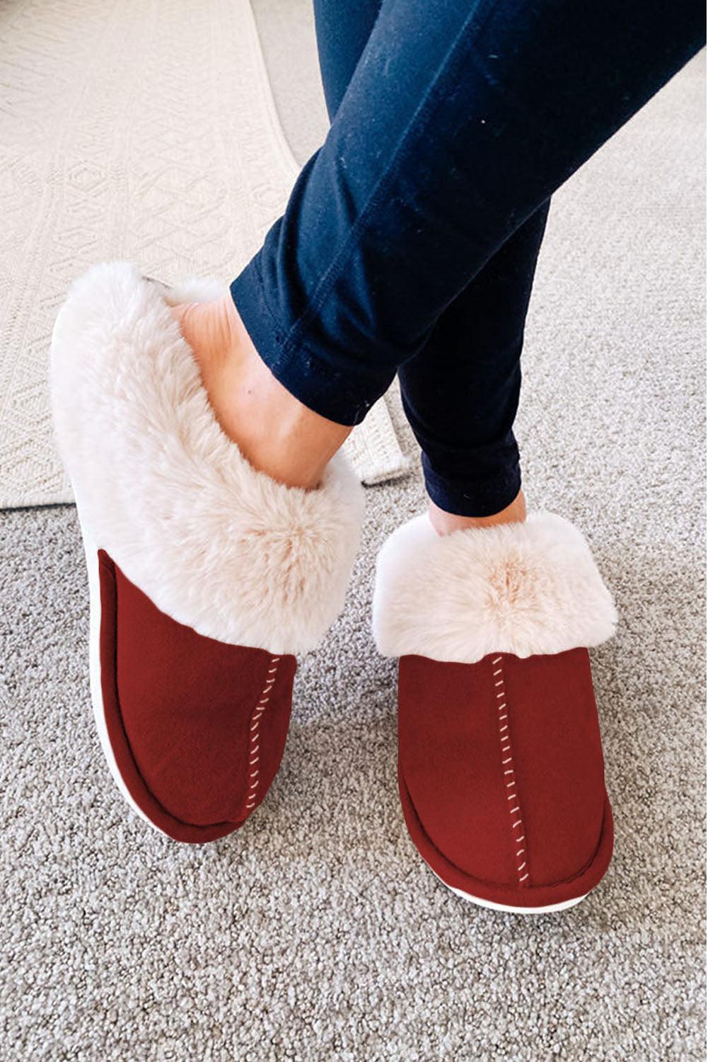 Fiery Red Cut and Sew Faux Suede Plush Lined Slippers - L & M Kee, LLC