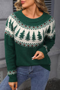 Blackish Green Christmas Tree Geometric Print Retro Sweater