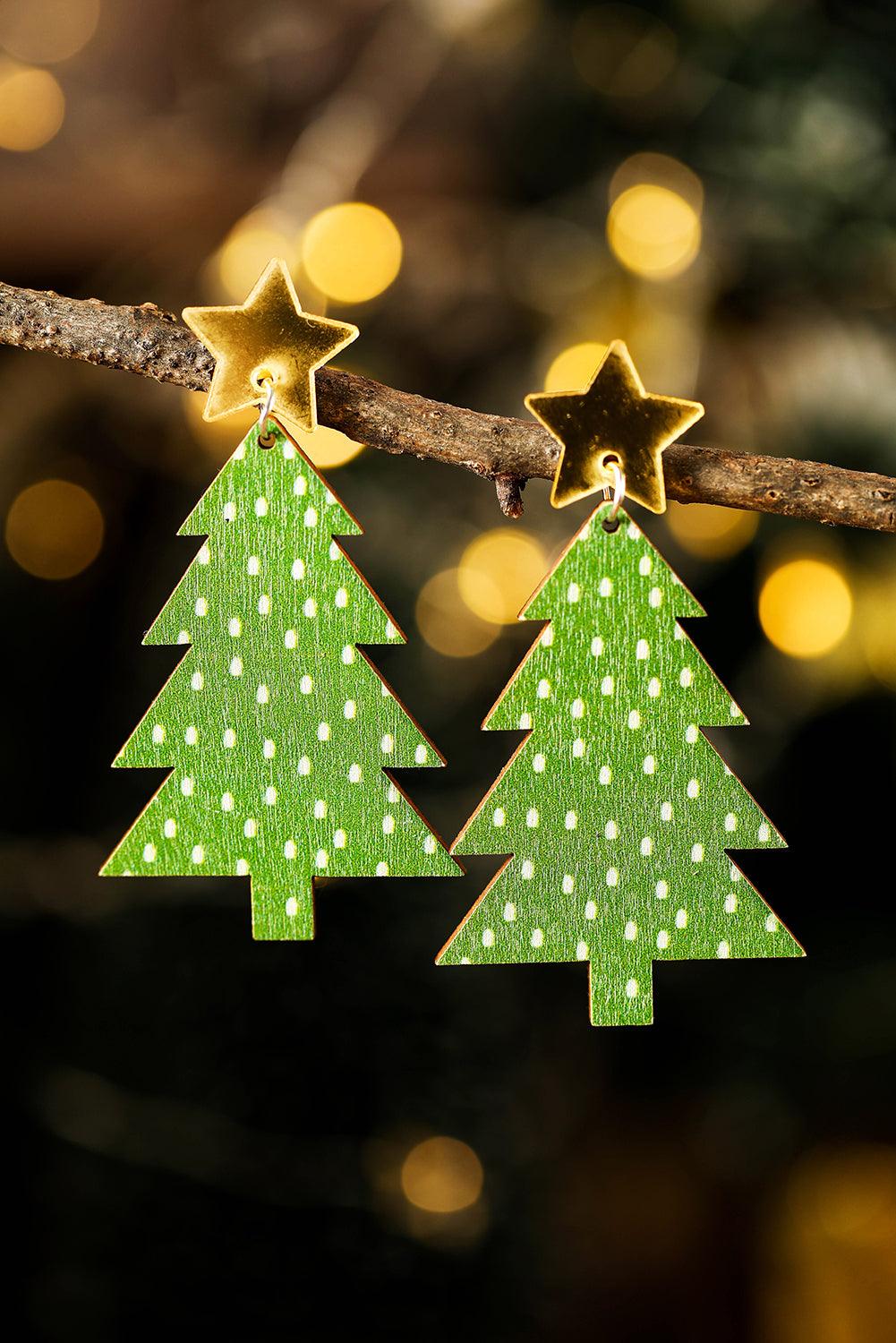 Green Polka Dot Print Christmas Dangle Earrings - L & M Kee, LLC