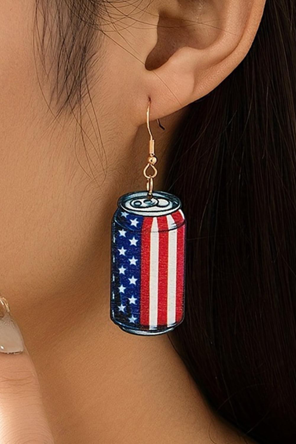 Fiery Red Flag Drink Can Pendant Hook Earrings - L & M Kee, LLC