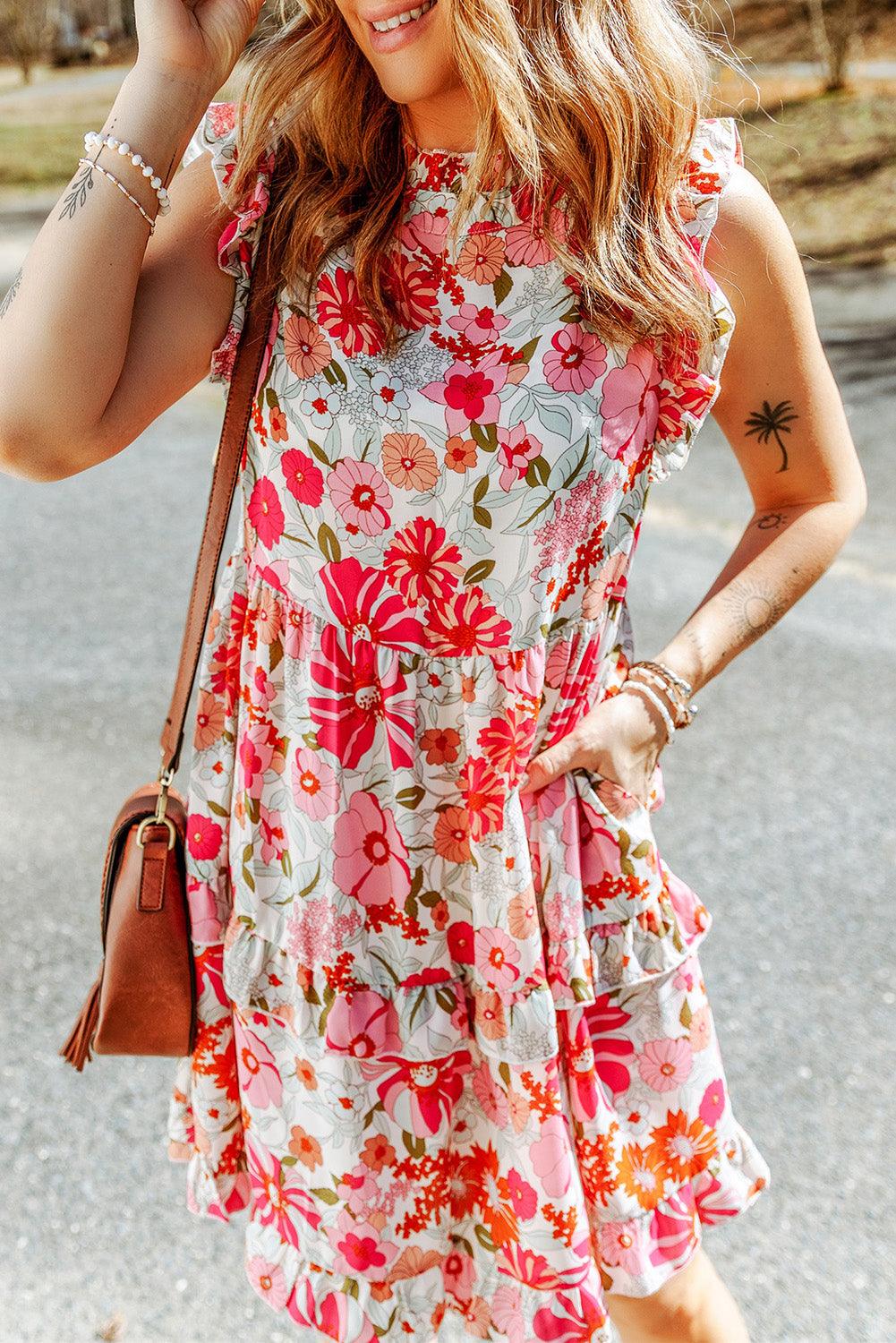 Ruffled Tank Floral Dress - L & M Kee, LLC