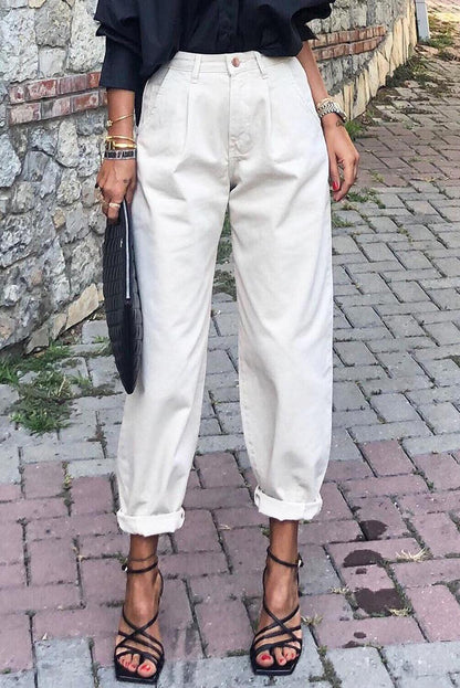 Solid High Waist Casual Pants